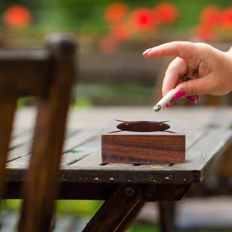 منفضة سجائر من خشب الجوز حامل رماد السجائر علبة مكتبية من الخشب الصلب للمنزل والمكتب - Image 4